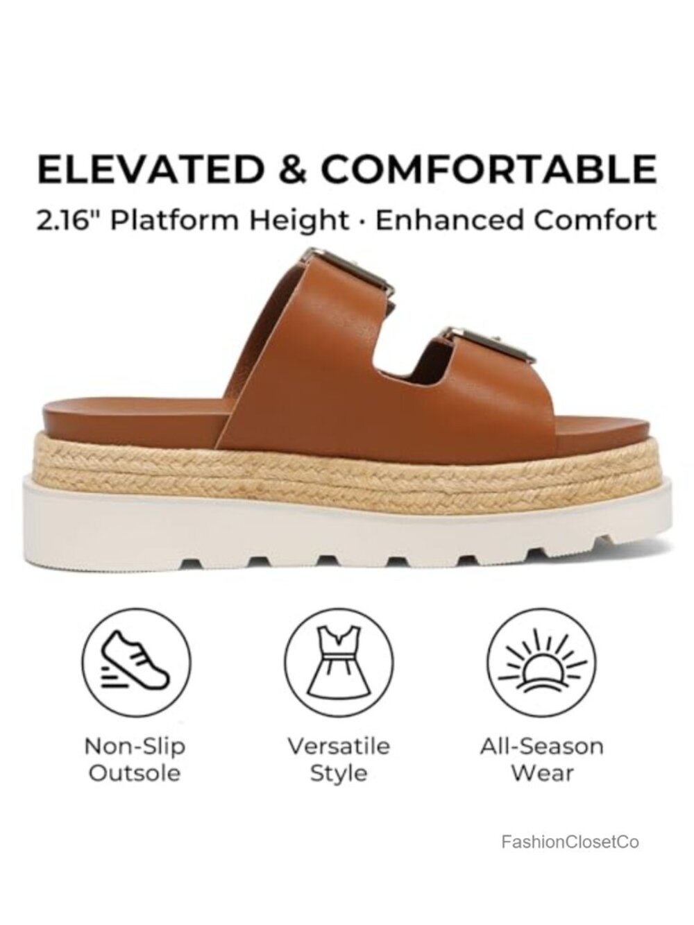 Womens Platform Sandals Espadrilles Slide Sandals with Double Buckles Open Toe - Picture 3 of 6